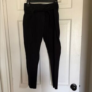 LOFT Black Straight-Leg High-Waist Pants with Waist Tie